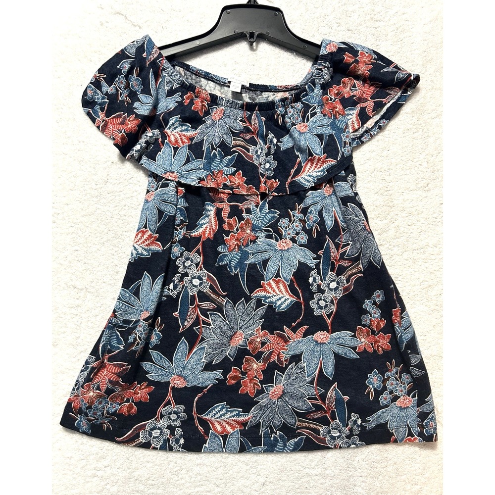 J.Jill Love Linen Women's XS Sarasa Ruffled Off-The-Shoulder Tropical Print Top